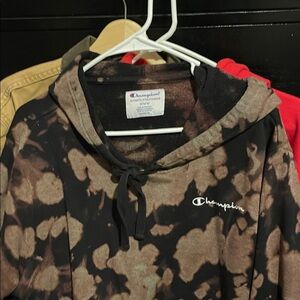 Champion Men's Black and Brown Bleach Tie-Dye Hoodie